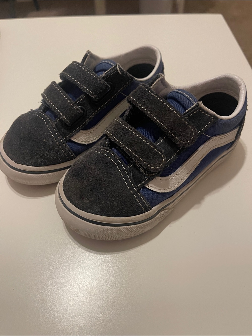 Vans Kids Navy and White Velcro Sneakers - Classic Skate Style